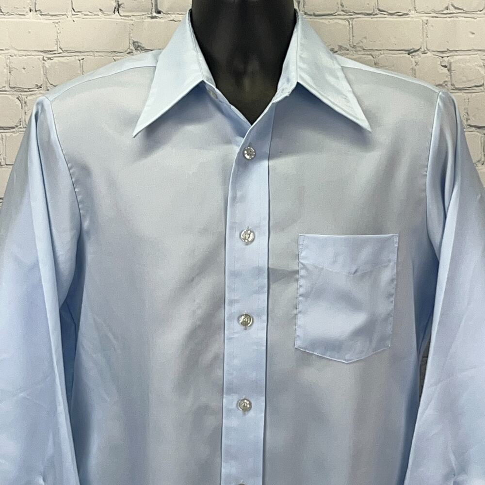 Vintage 70s Landmark Button Front Dress Shirt 15 1/2 M Medium Big Collar Disco